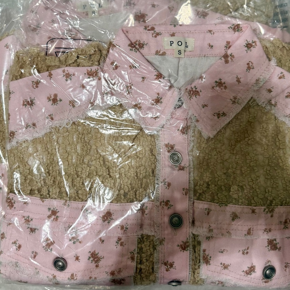 POL Lace Patchwork Shacket Button Front Boho Top NWOT - Picture 8 of 9